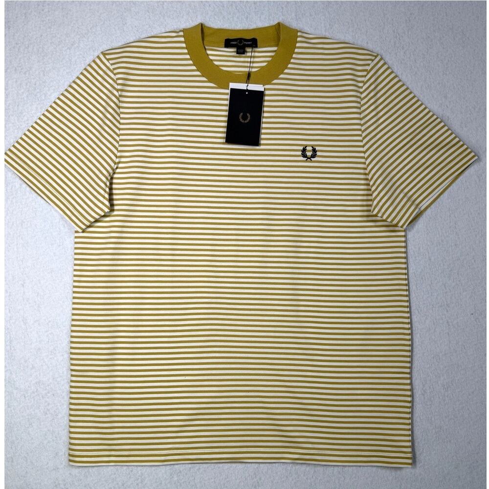 Fred Perry Fine Stripe Heavyweight Tee Shirt honeycomb/white XL $76
